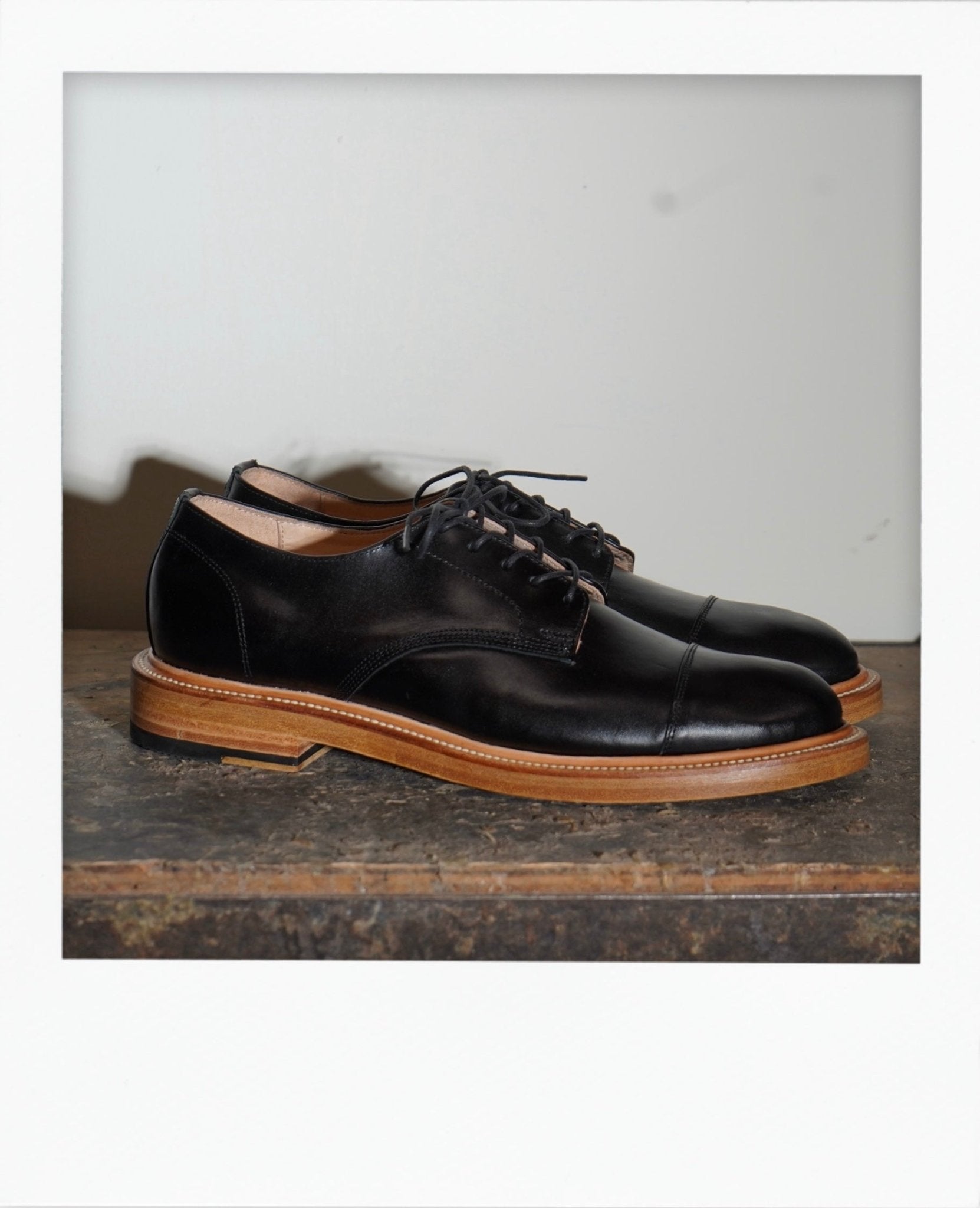 Custom Made Black Leather Derby Captoe Shoes Junior, Cap-Toe Derby Shoe - Black Waxy Pull-up | Hand  main image 4