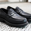 Jack Penny Loafers Black Shrunken Bison