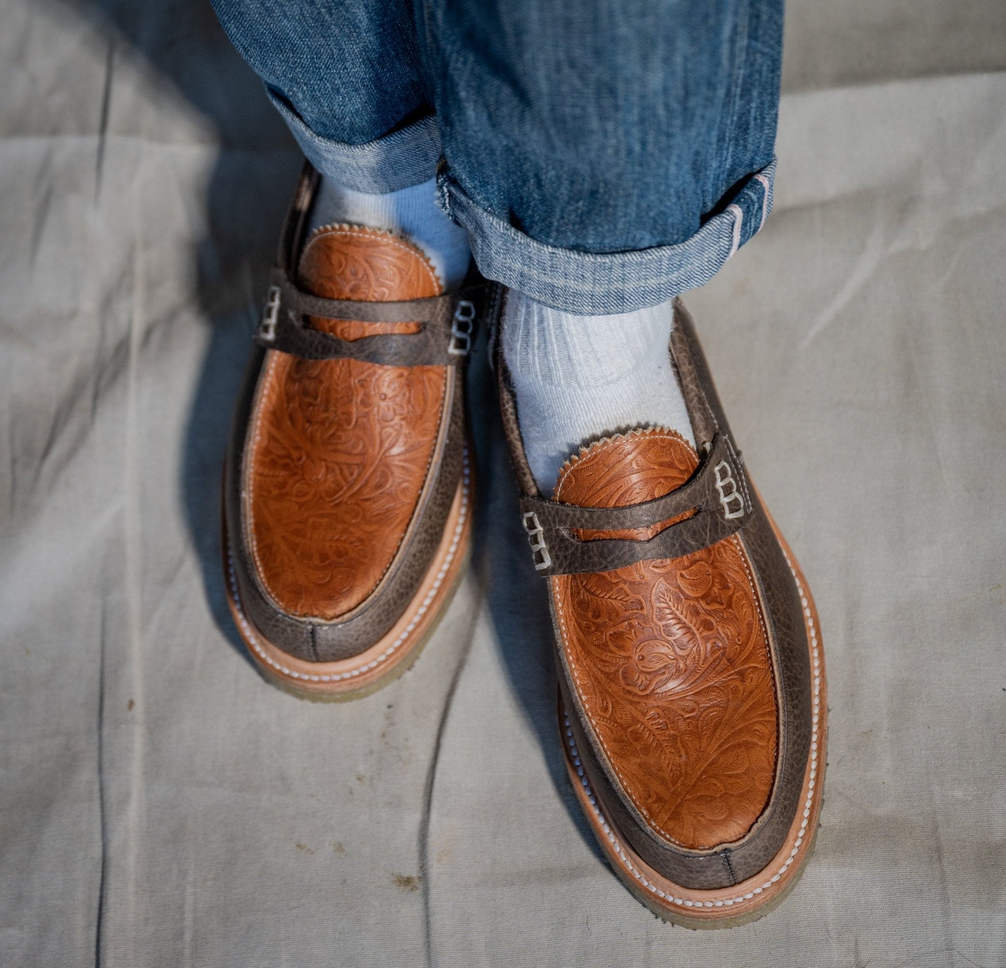 Jack Penny Loafers Western Floral Brown – Goodyear Welted with